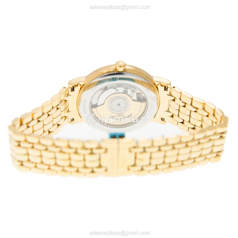 Longines Presence Replica - Automatic - Gold-Plated Case - White Dial, Gold Strap - View 4