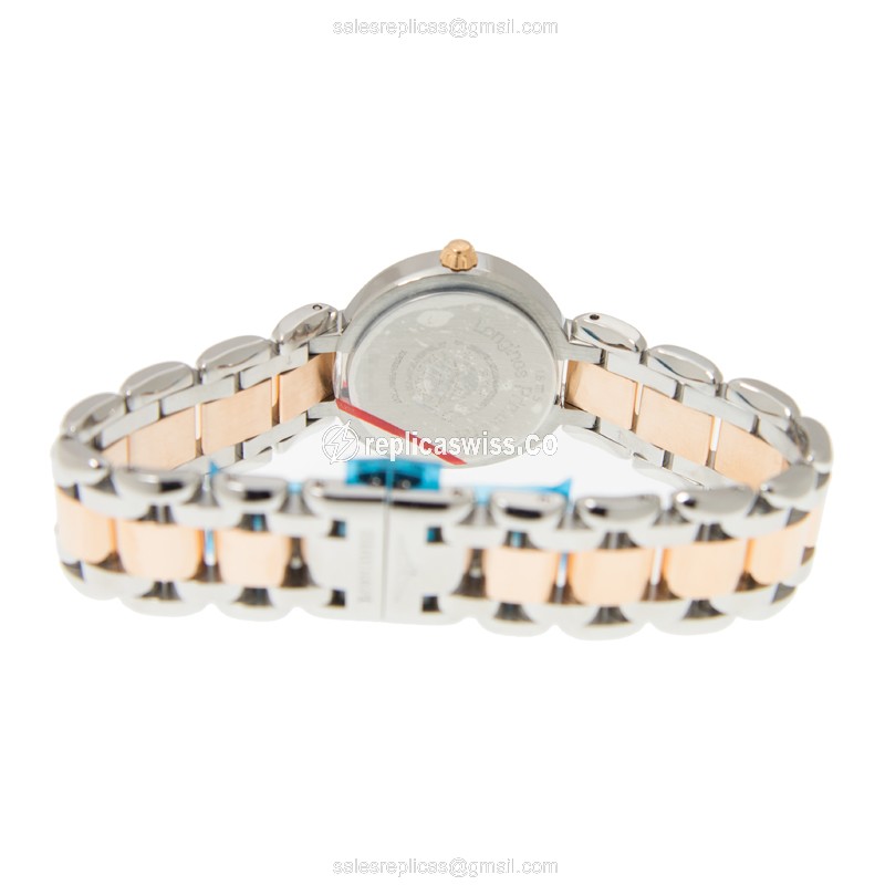 Longines Prima Luna Replica - Automatic - 18kt Rose Case - White Dial - Gold Clasp & Steel Strap - View 4