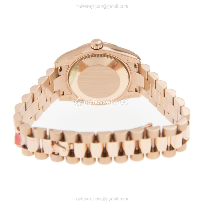 Rolex Datejust Lady Replica - Auto - 18kt Rose Gold - Black - Gold Strap - View 4