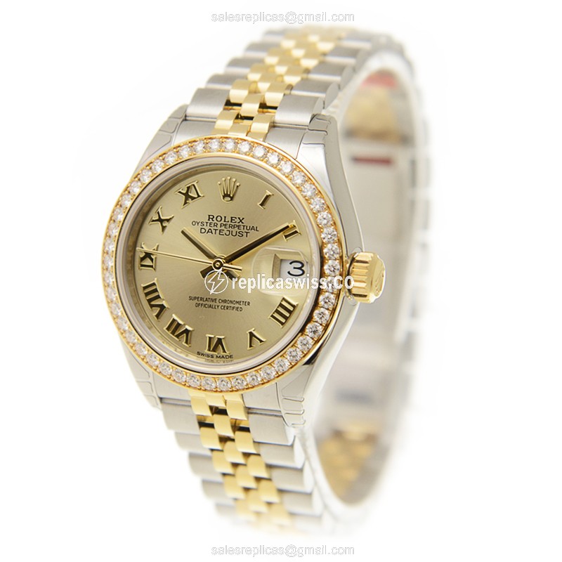 Rolex Datejust Replica - Gold & Diamond - Automatic - 18kt Gold Case - White Dial - View 3