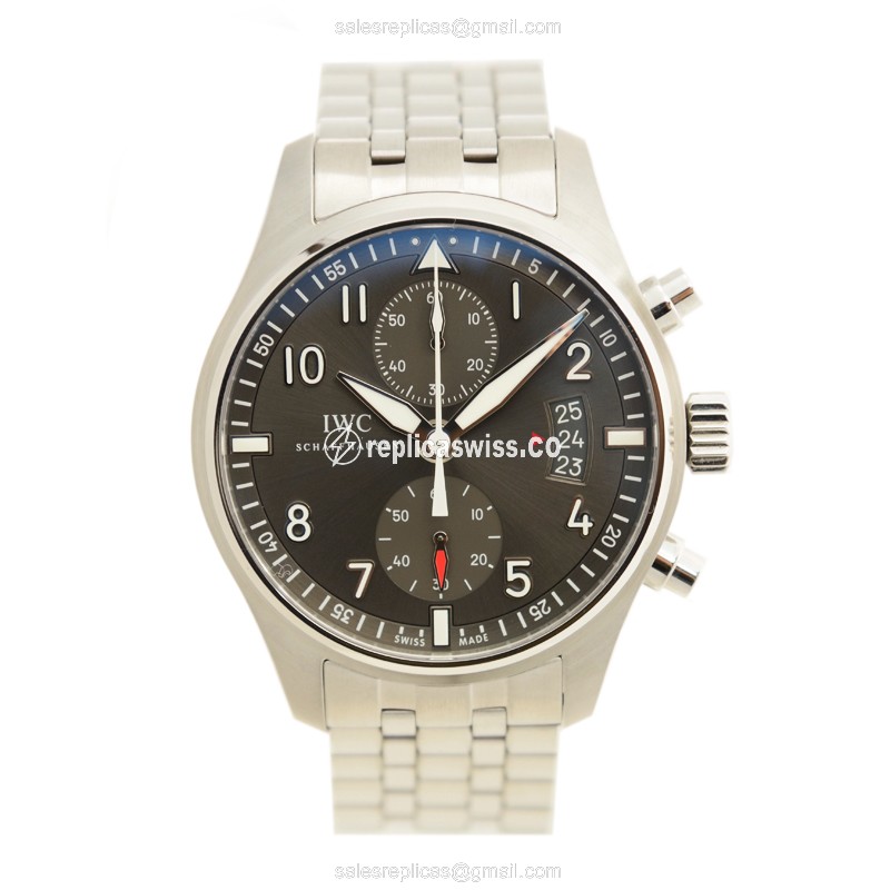 IWC PILOTS Replica - Automatic - Stainless Steel - Gray Dial - Silver Steel Band - View 2