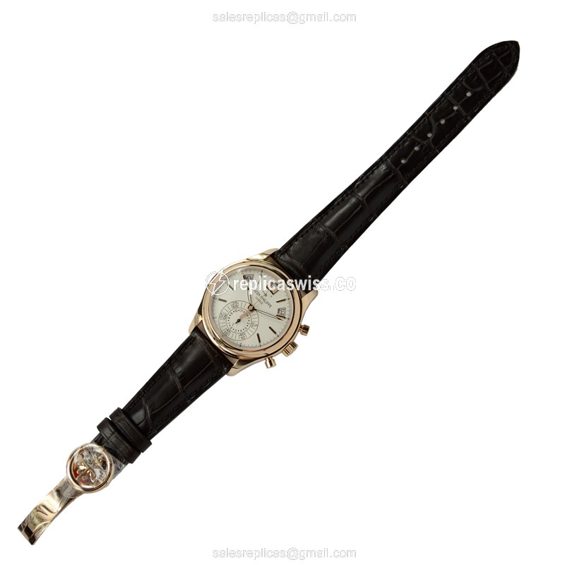 Patek Philippe 5960R-011 Replica - Automatic - Beige Dial on 18kt Gold - Alligator Black - View 2
