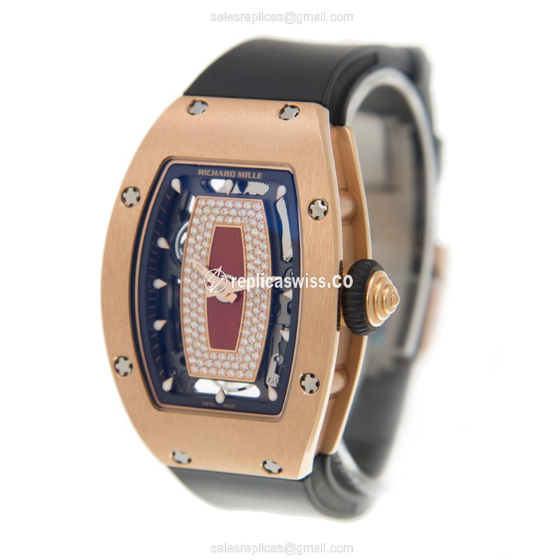 Richard Mille RM07-RG-DIA-RED - Auto 18kt Rose Gold - Red Dial - Black Rubber Strap - View 3