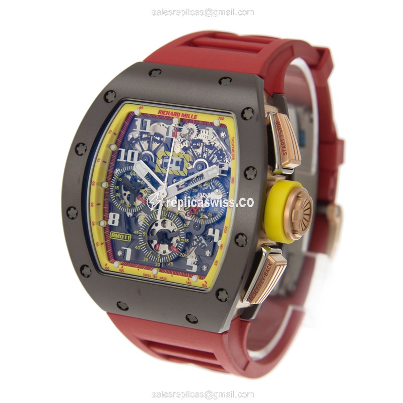 Richard Mille RM11-BADMINTON - Automatic - Titanium Case - Silver Dial - Red Rubber Strap - View 3