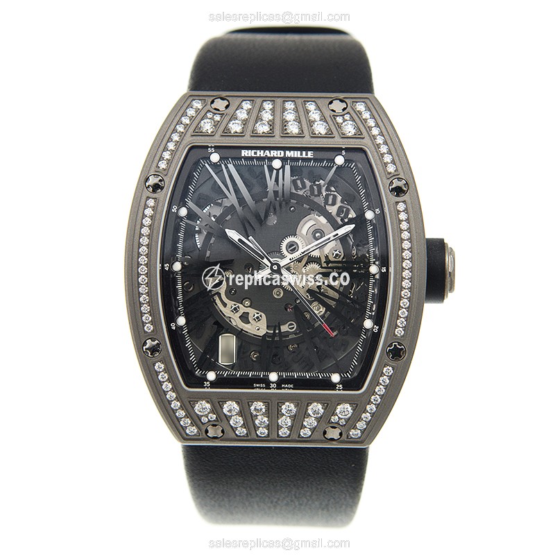 Richard Mille RM23-TI-MED Replica - Automatic - Titanium - Diamond Case - Silver Dial - Black Cowhide Strap - View 2