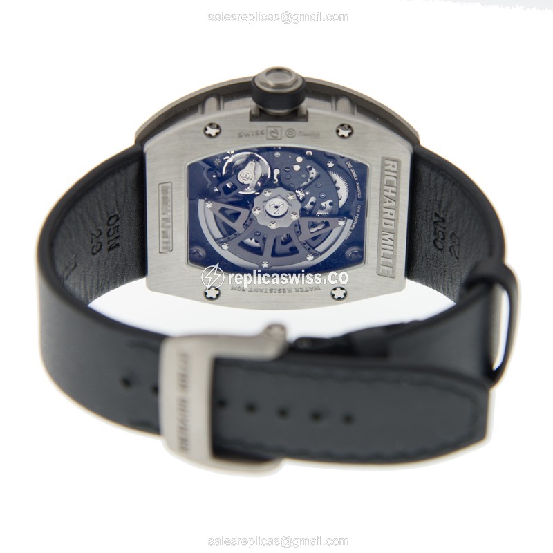 Richard Mille RM23-TI-MED Replica - Automatic - Titanium - Diamond Case - Silver Dial - Black Cowhide Strap - View 4