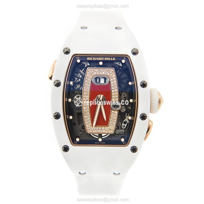 Richard Mille RM37 Ceramic Jasper - Diamond Red Dial - Automatic - White Rubber Strap - View 2