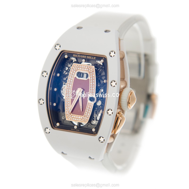 Richard Mille RM37 Ceramic Jasper - Diamond Red Dial - Automatic - White Rubber Strap - View 3