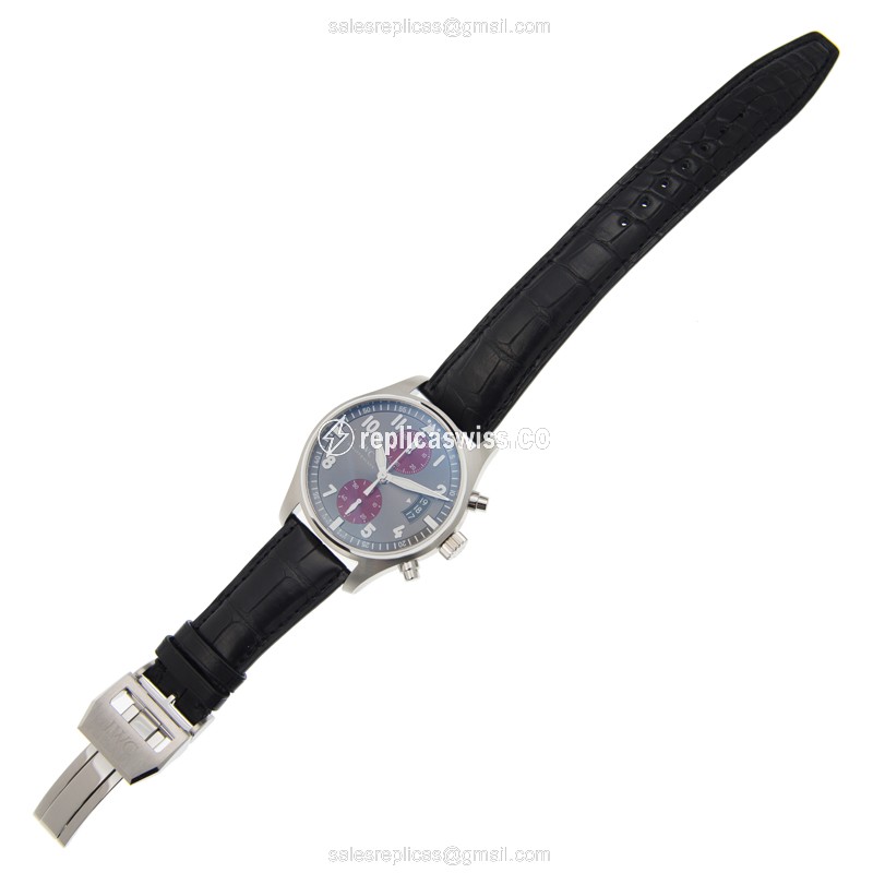 IWC PILOTS Replica - Automatic - Steel - Gray Dial - Black Alligator - Buckle Clasp - View 2