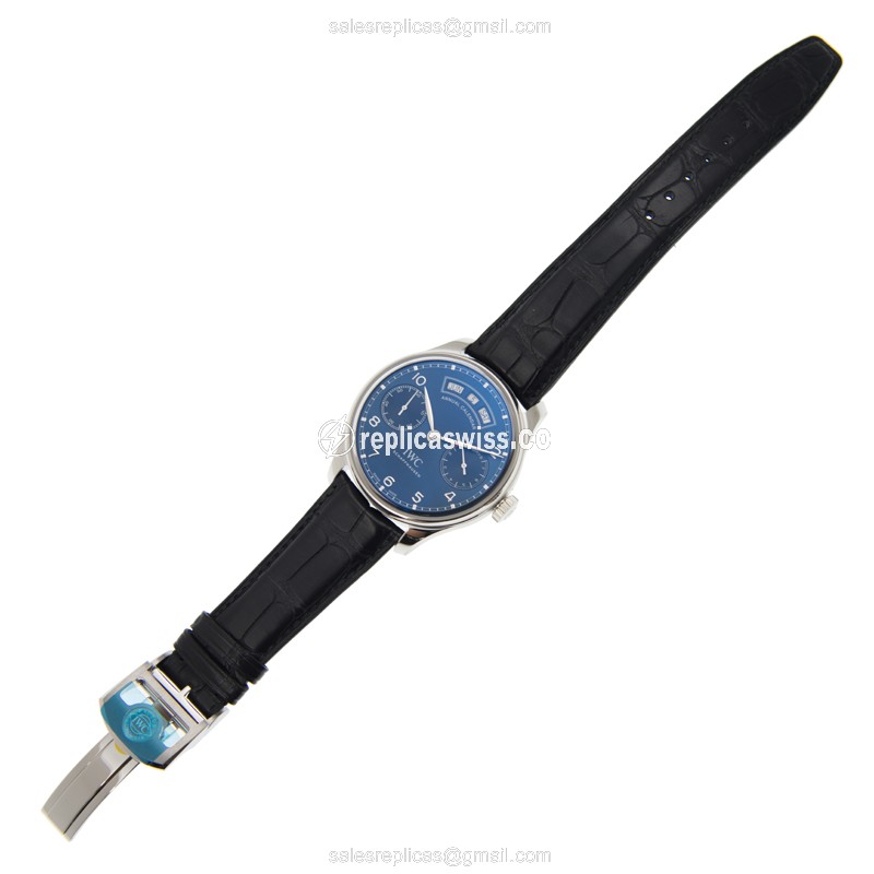 IWC Portuguese Replica - Automatic - Stainless Steel - Blue Dial - Black Alligator Strap - View 2
