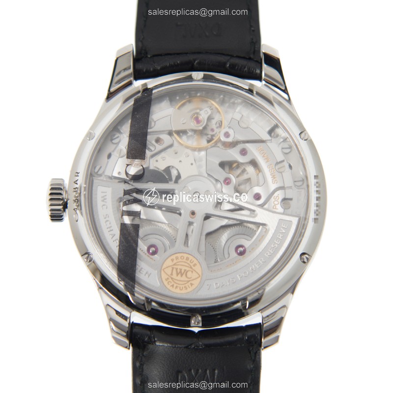 IWC Portuguese Replica - Automatic - Stainless Steel - Blue Dial - Black Alligator Strap - View 3