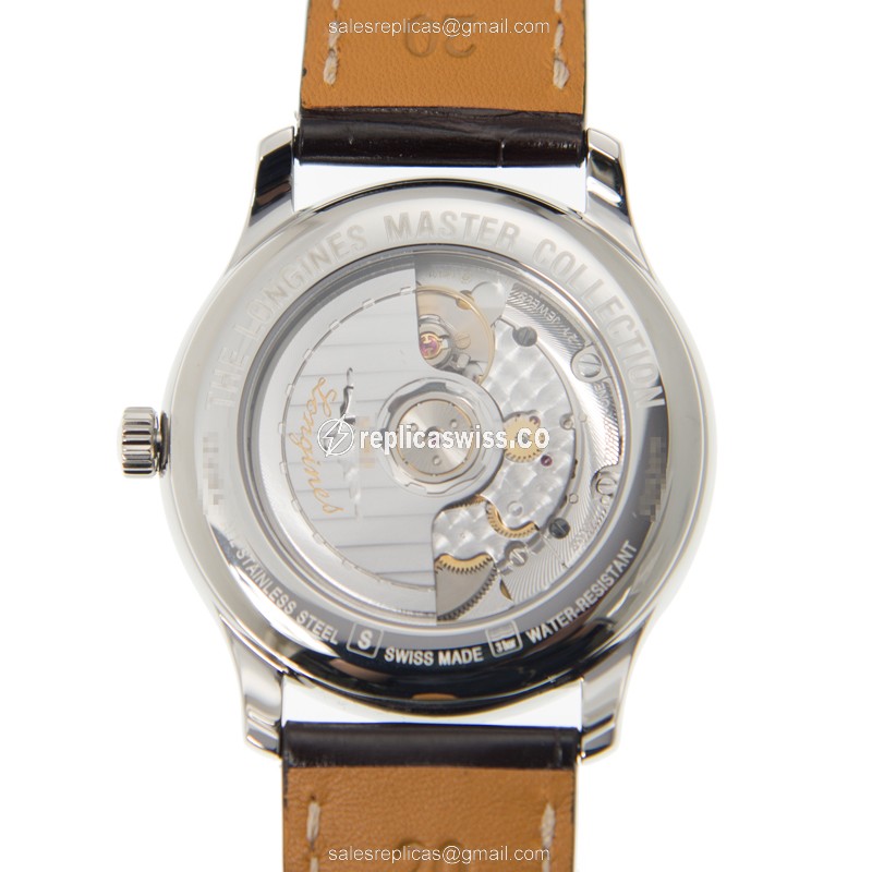 Longines L2.628.4.77.3 Replica - Automatic - Steel Case - White Dial, Brown Alligator Strap - View 3