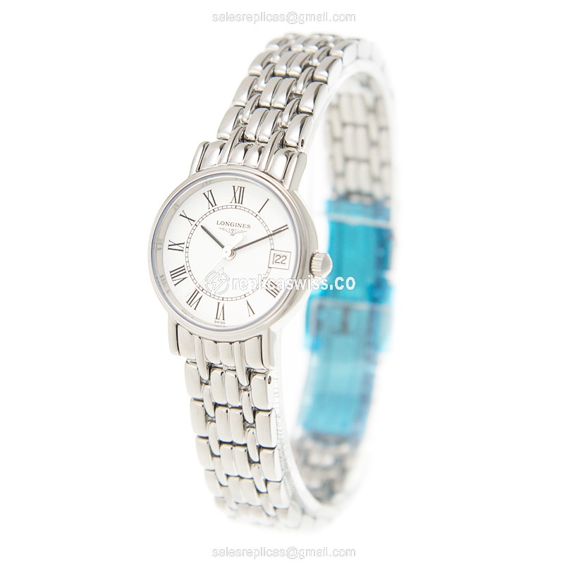 Longines Presence Quartz Steel - White Dial - Silver Steel Strap - Clasp - View 3