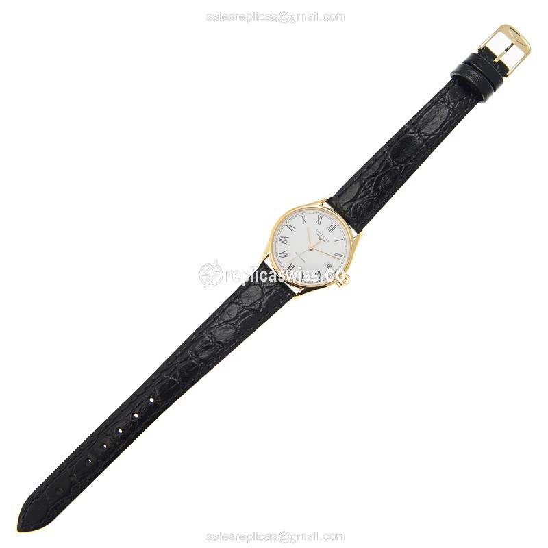 Longines Lyre Replica - Automatic - Gold-Plated & Stainless Steel - White Dial, Alligator Strap - View 2