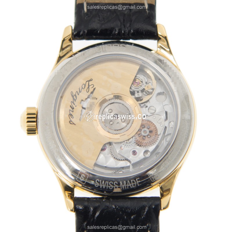 Longines Lyre Replica - Automatic - Gold-Plated & Stainless Steel - White Dial, Alligator Strap - View 3