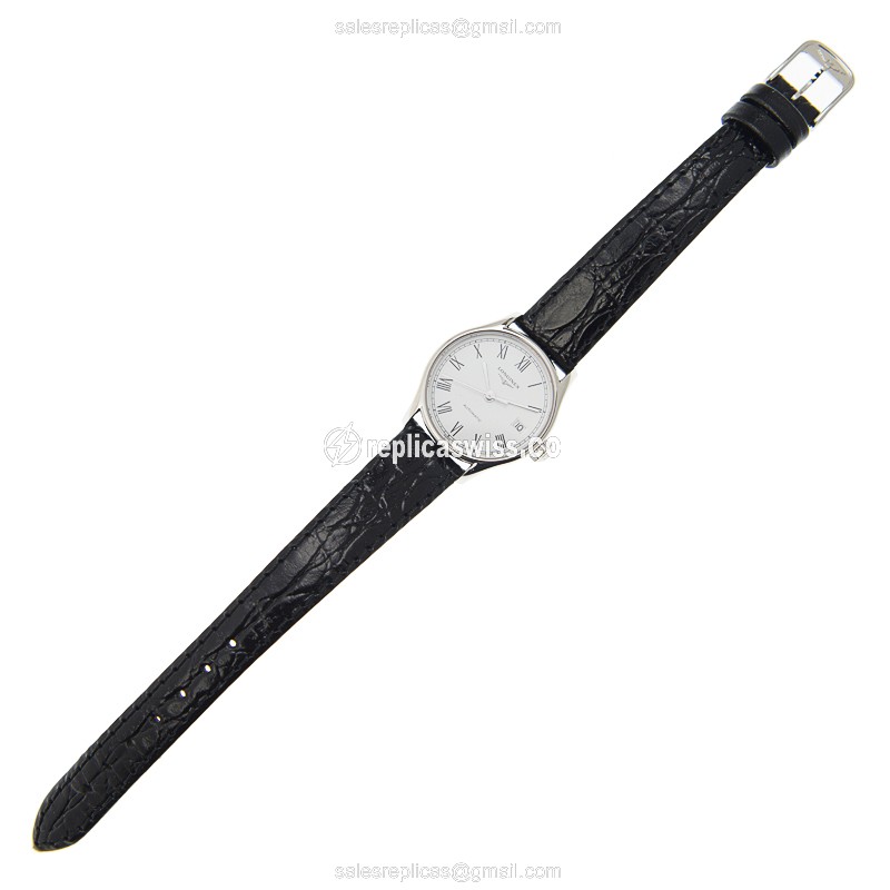 Longines Lyre Replica - Automatic - White Dial - Buckle Clasp - Alligator Black Strap - View 2