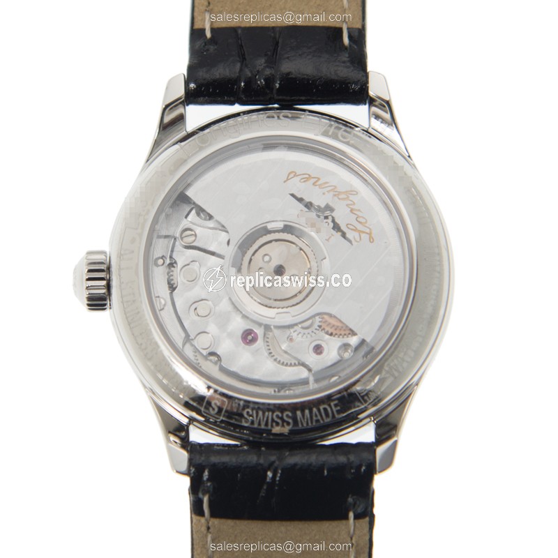 Longines Lyre Replica - Automatic - White Dial - Buckle Clasp - Alligator Black Strap - View 3