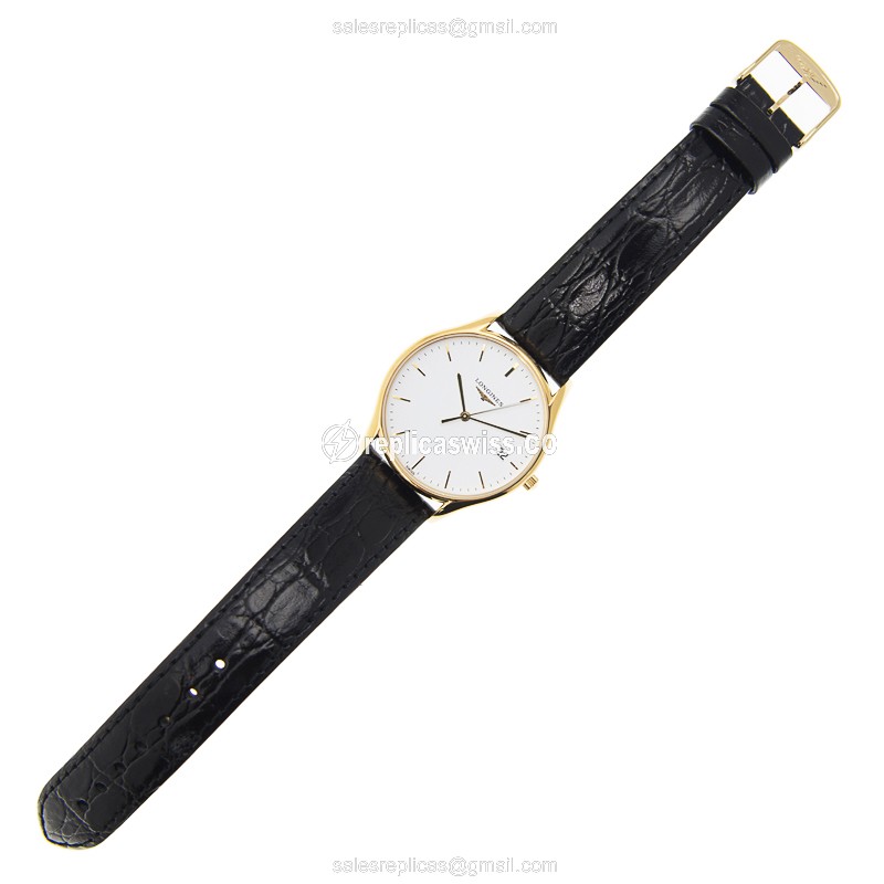 Longines Lyre Replica - Quartz - Gold-Plated & Steel - White Dial - Black Alligator Strap - View 2