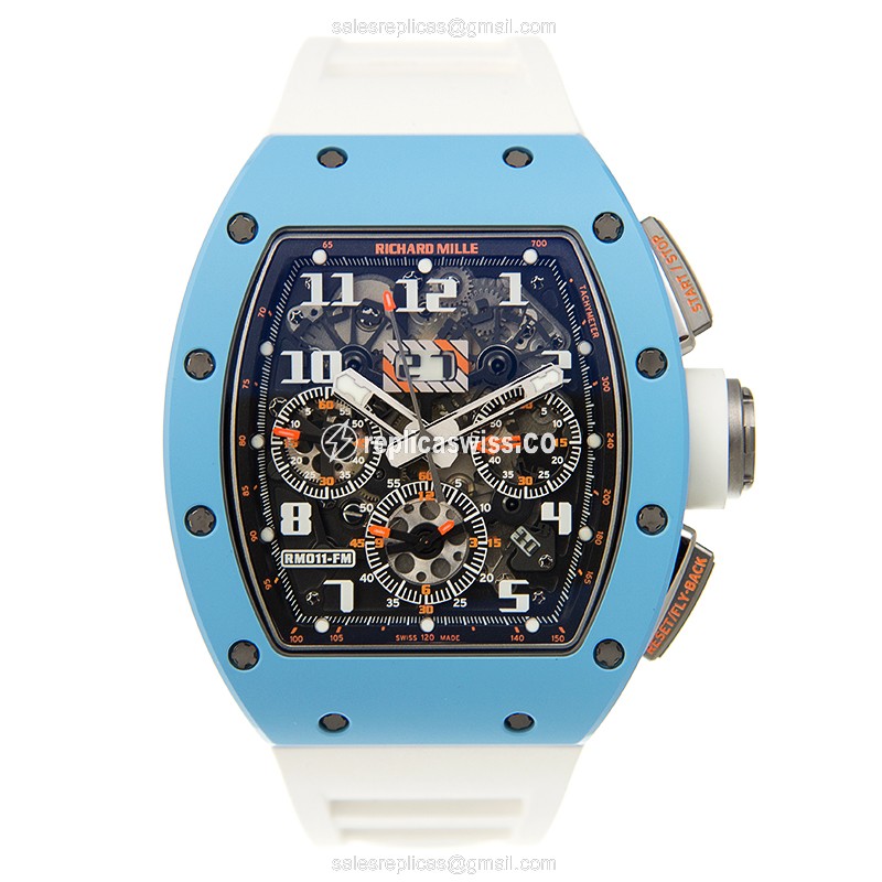Richard Mille RM11 Replica - Automatic Ceramic - Silver Dial - White Rubber Strap - View 2