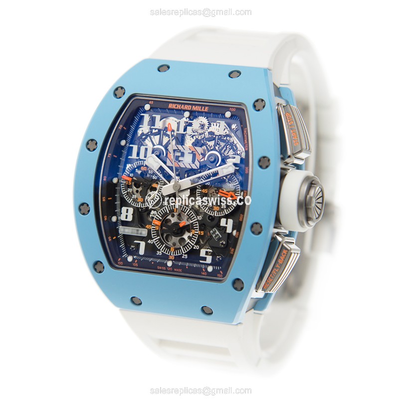 Richard Mille RM11 Replica - Automatic Ceramic - Silver Dial - White Rubber Strap - View 3