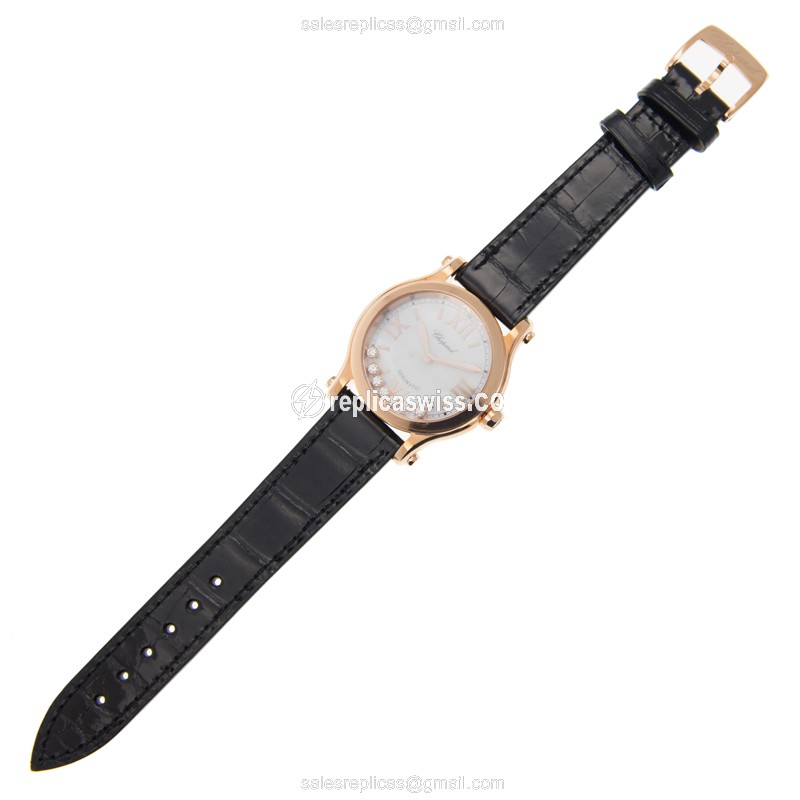 Chopard Happy Sport 274808 5008 - Auto 18kt Rose Gold - White Dial - Black Alligator Buckle - View 2