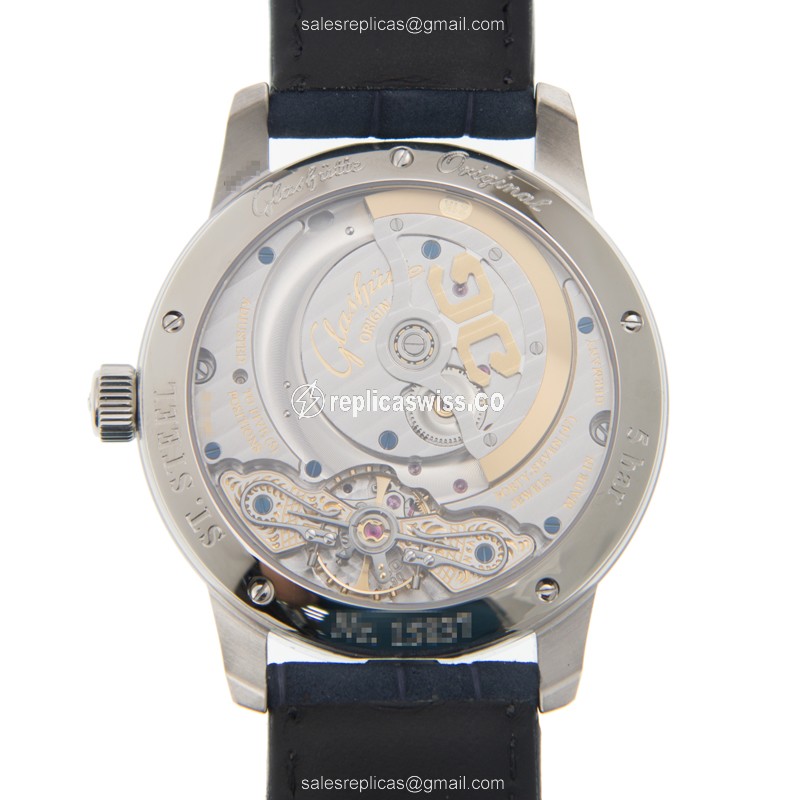 Glashutte 1-90-02-46-32-30 PANO - Automatic - Steel - Blue Dial - Blue Alligator Strap - View 3