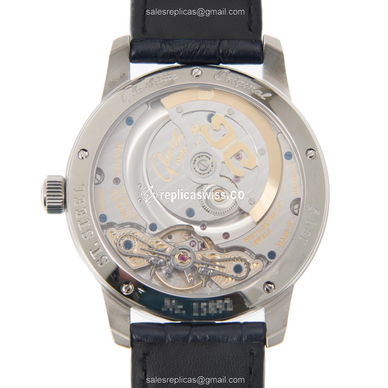 Glashutte PANO Automatic - Steel Case - Blue Dial - Alligator Blue Strap - View 3