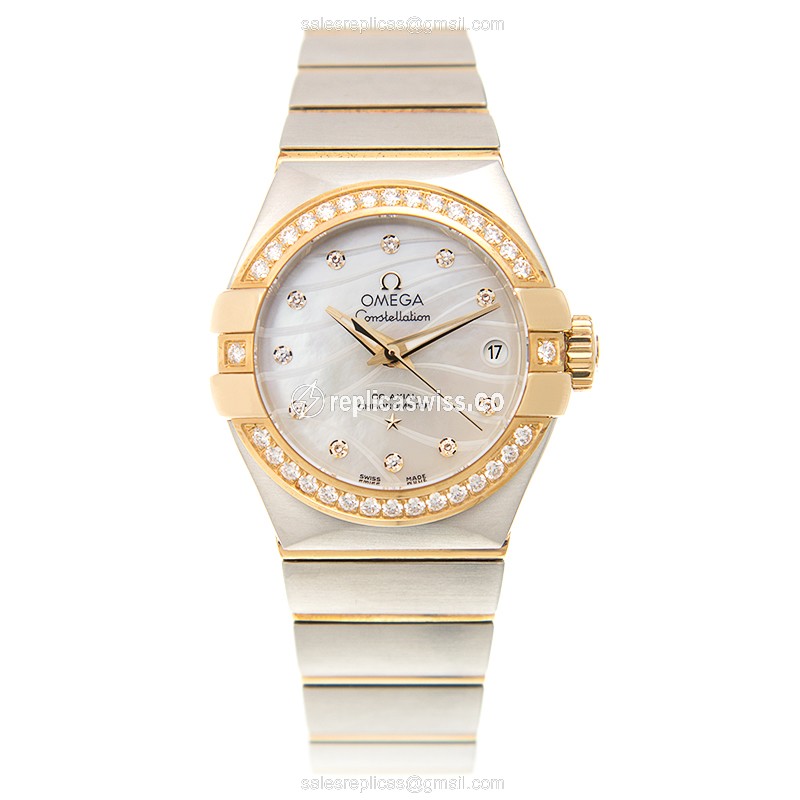 Omega Constellation Replica - Automatic - 18kt Gold & Diamond - White Dial - Steel Case & Gold Strap - View 2
