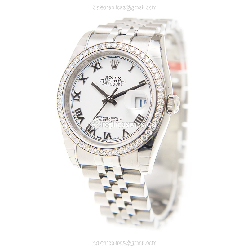 Rolex DATEJUST Replica - White Gold - Diamond Bezel - Automatic - Silver Dial - View 3