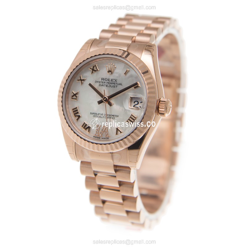 Rolex Datejust Replica - Automatic - 18kt Rose Gold - White Dial - View 3