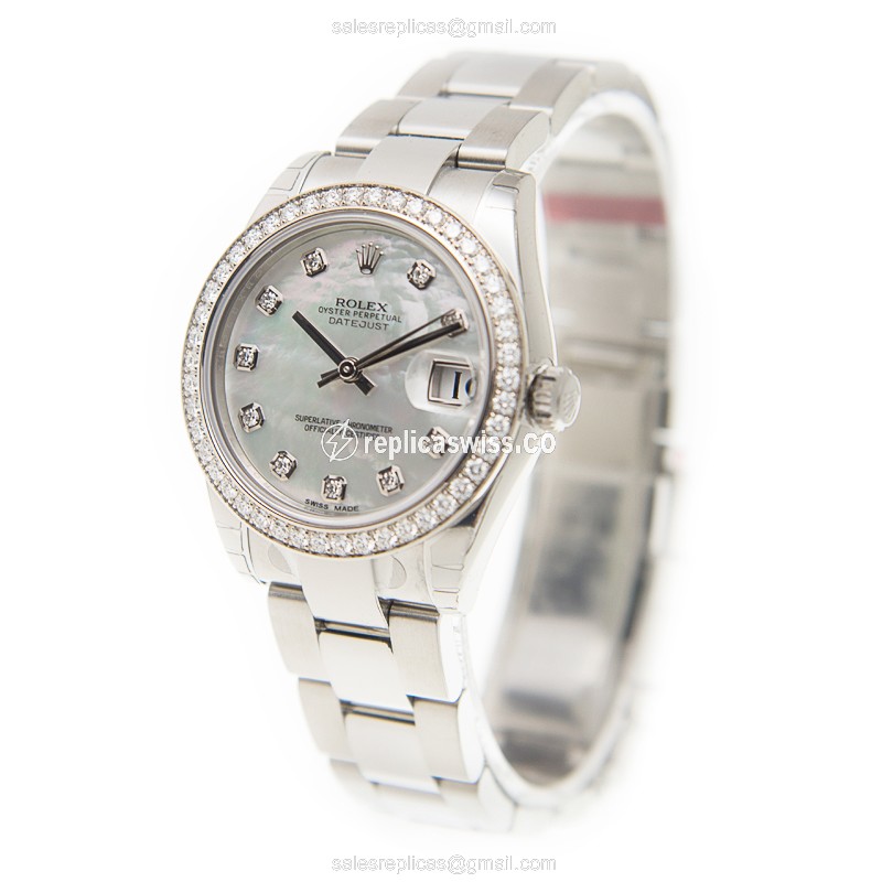 Rolex Datejust Replica - Automatic - White Gold - Diamond Bezel - Silver Dial - View 3