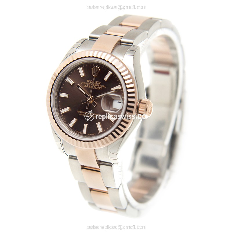 Rolex Lady Datejust Replica - Automatic - 18kt Rose Gold Case, Brown Dial - View 3