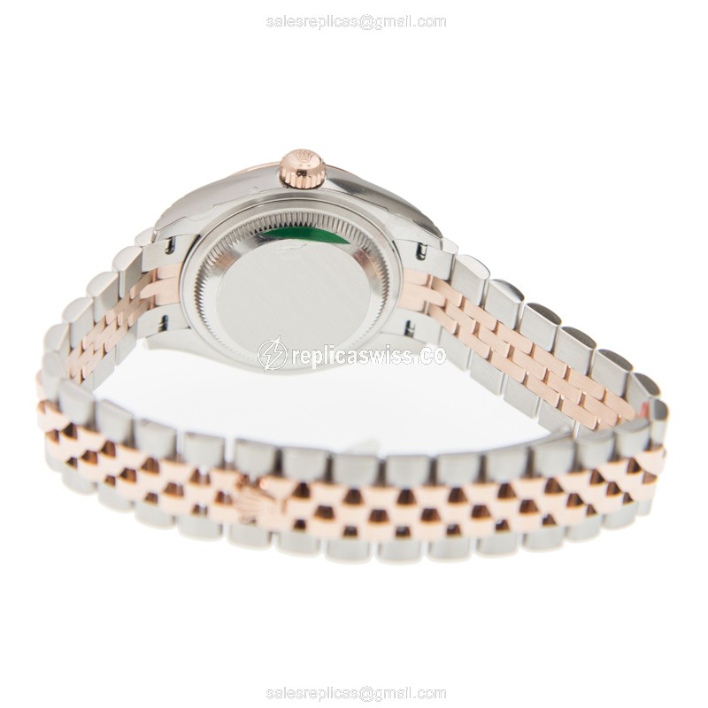 Rolex Lady Datejust Replica: Automatic - Rose Gold Case - Brown Dial on Gold Strap - View 4