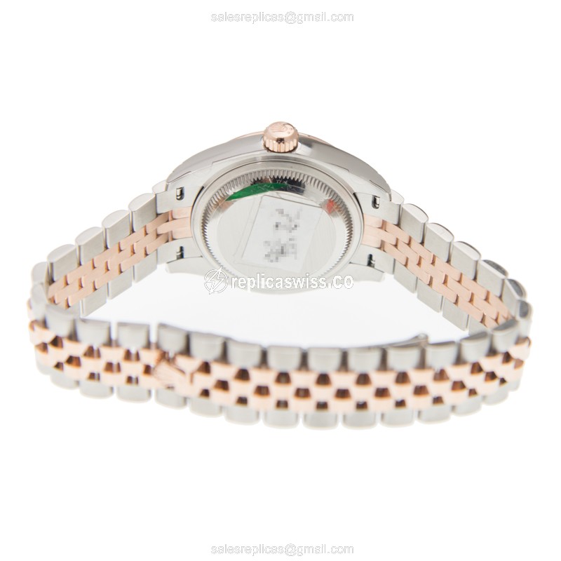 Rolex Lady Datejust Replica - Automatic - 18kt Rose Gold Case - Brown Dial on Steel Strap - View 4