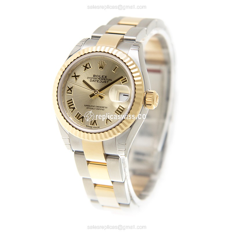 Rolex Datejust Replica | Automatic | 18kt Gold | Steel Case, Gold Dial - View 3