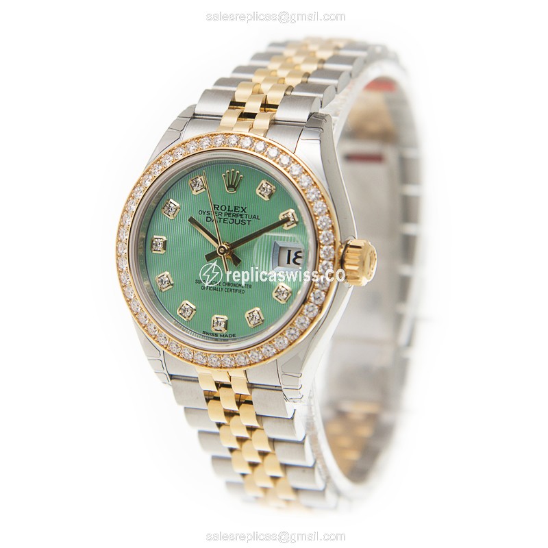 Rolex Datejust Replica - 18kt Gold - Green Dial - Automatic - Steel Clasp - View 3