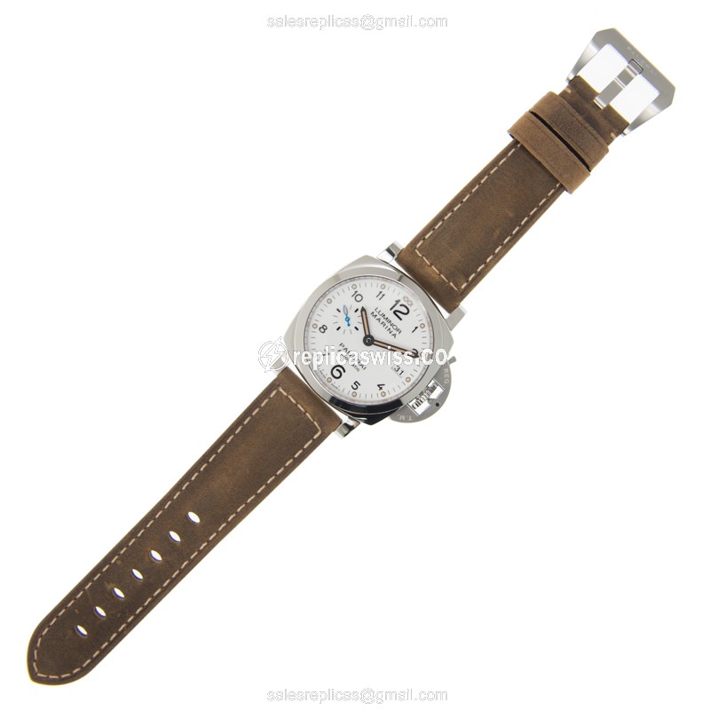 Panerai PAM01523 LUMINOR Replica - Automatic - Steel Case - White Dial - Brown Cowhide Strap - View 2