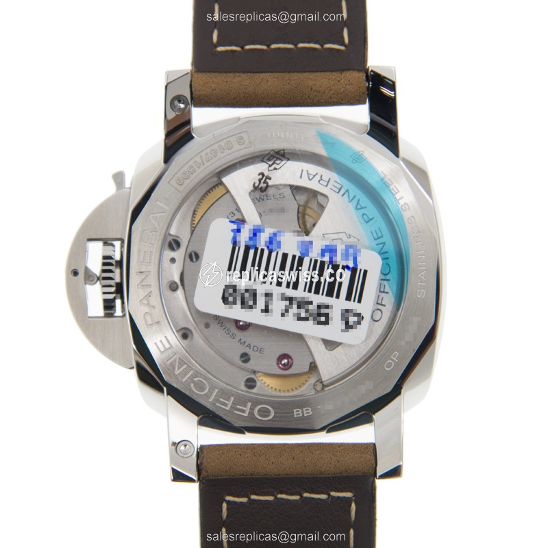 Panerai PAM01523 LUMINOR Replica - Automatic - Steel Case - White Dial - Brown Cowhide Strap - View 3