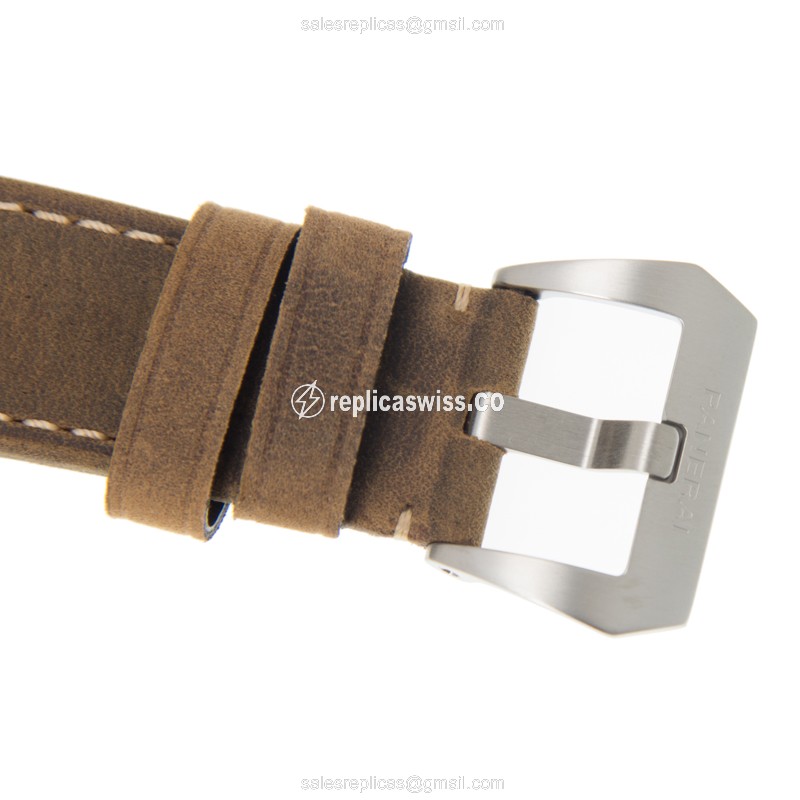 Panerai PAM01523 LUMINOR Replica - Automatic - Steel Case - White Dial - Brown Cowhide Strap - View 4