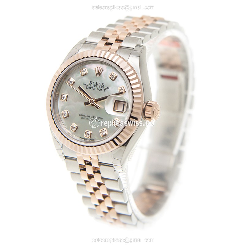 Rolex Lady Datejust Replica - Automatic - White Dial on 18kt Steel Strap - View 3