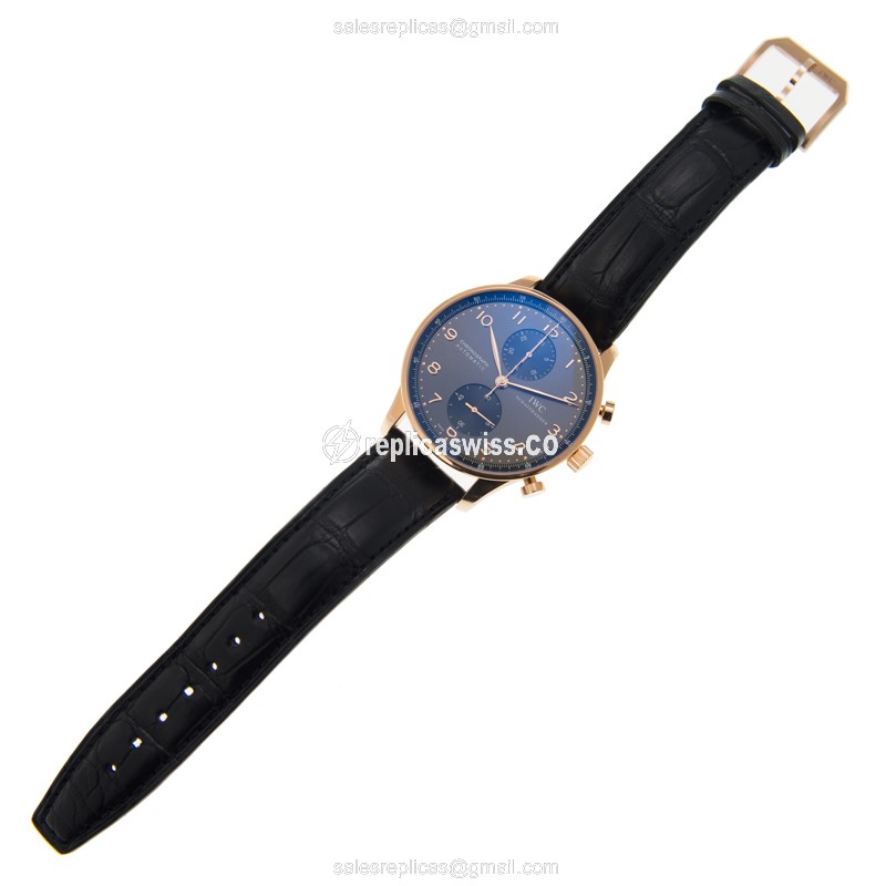 IWC Portuguese Replica - Automatic 18kt Gold - Dark Grey - Buckle Clasp - Black Alligator Strap - View 2