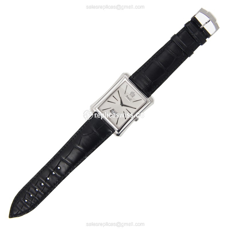 Piaget EPERADOR Replica - Automatic - 18kt Gold - Silver Dial - Black Alligator Strap - View 2