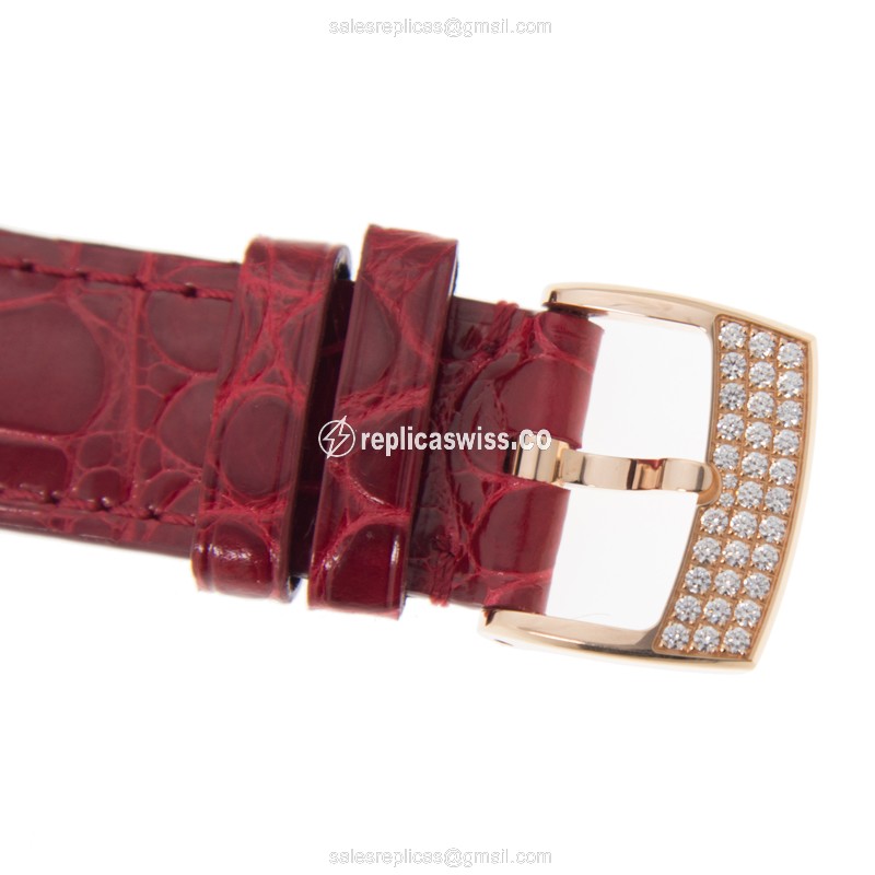 Chopard Happy Sport Replica - Automatic - 18kt White Gold - Ruby Dial - Red Alligator Strap - View 3
