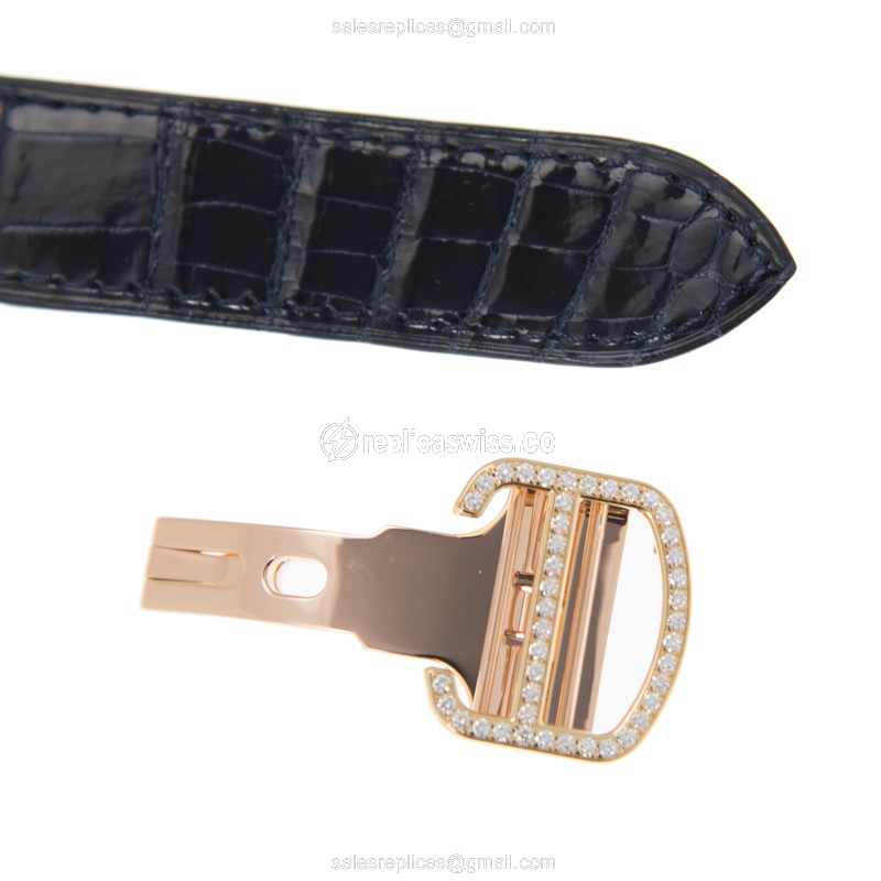 Cartier Ballon Bleu Replica - Automatic - 18kt Gold - Diamond - Orange Dial - Blue Alligator Strap - View 4