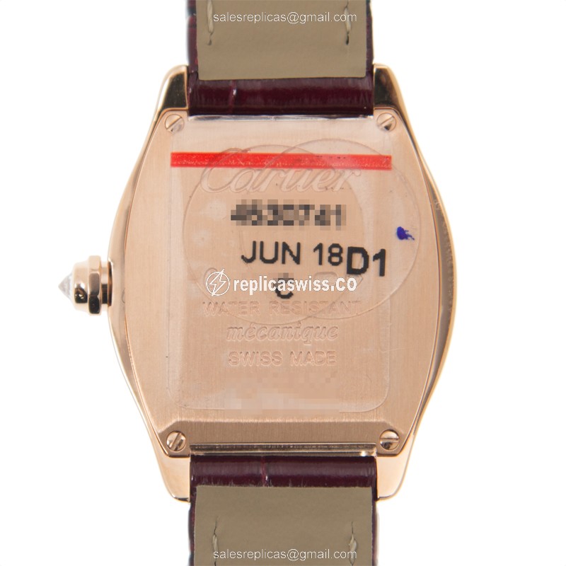 Cartier Tortue Manual Wind 18kt Rose Gold - Diamond Dial - Silver - Alligator Purple - View 3