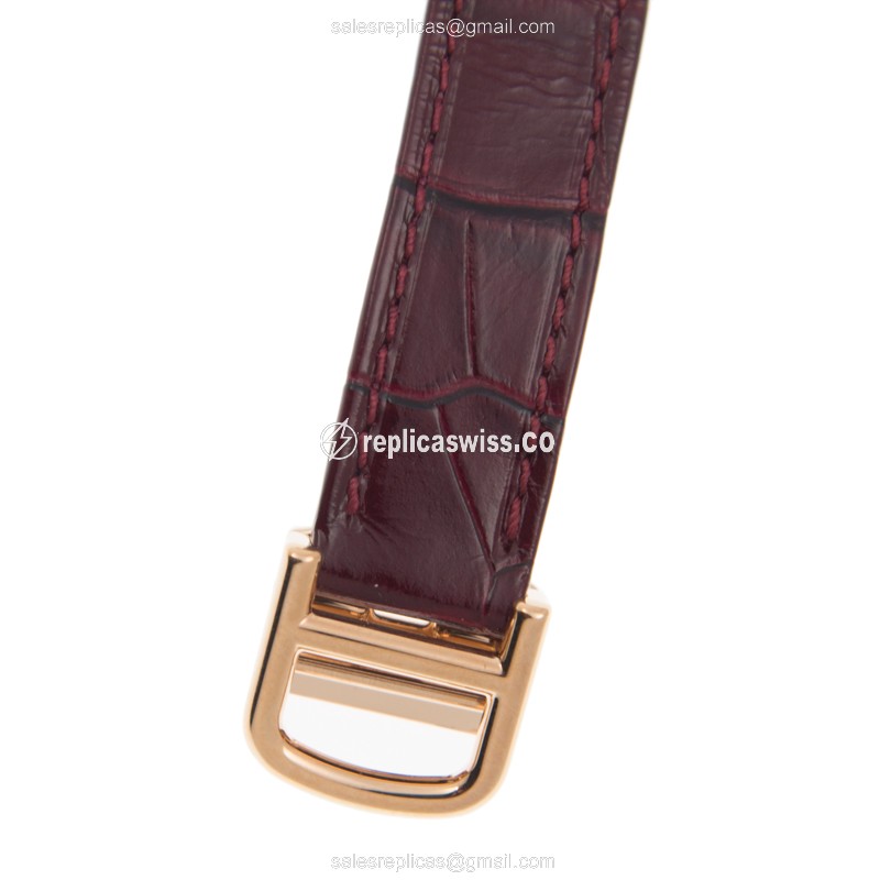 Cartier Tortue Manual Wind 18kt Rose Gold - Diamond Dial - Silver - Alligator Purple - View 4