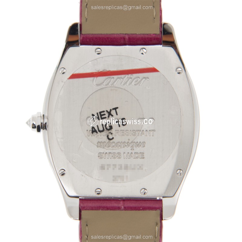 Cartier Tortue Manual Wind 18kt White Gold Diamond Silver Dial Alligator Purple Clasp - View 3