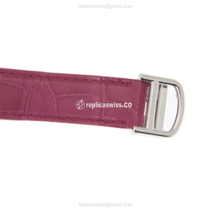 Cartier Tortue Manual Wind 18kt White Gold Diamond Silver Dial Alligator Purple Clasp - View 4