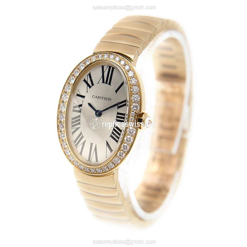 Cartier WB520019 Replica - Quartz - 18kt Gold - Diamond - Silver Dial - Gold Strap - View 3