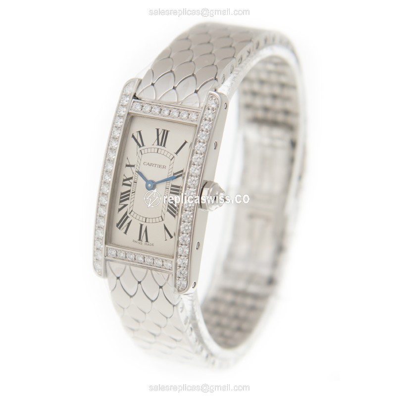 Cartier TANK WB710009 - Quartz - 18kt White Gold - Diamond - Silver Dial - View 3